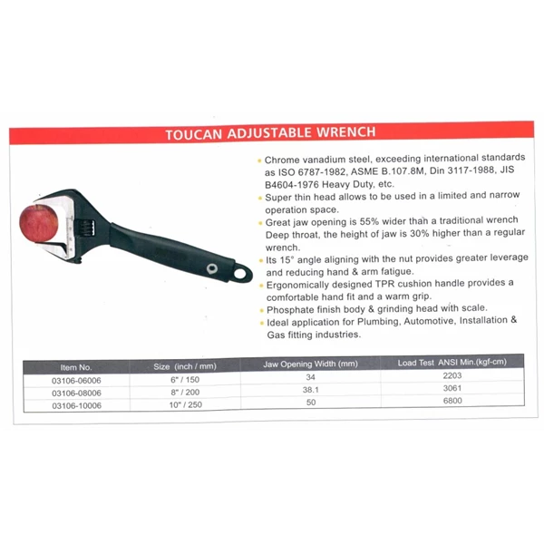ARCA Kunci Inggris Toucan Type Adjustable Wrench 8 - 12"