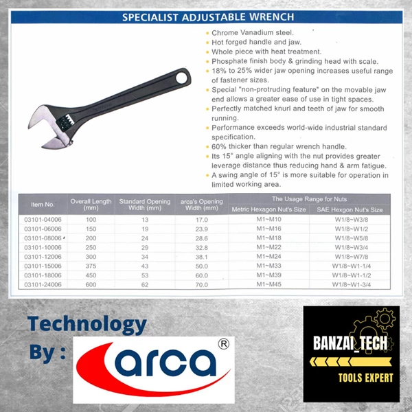 ARCA Specialist Adjustable Wrench 8 - 12"