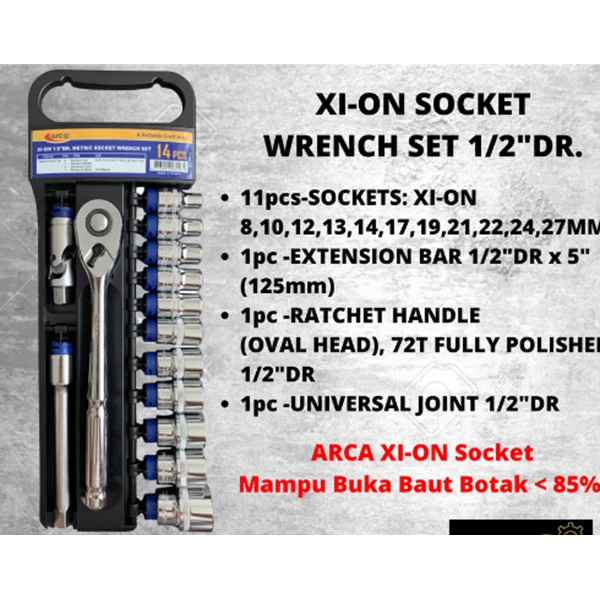 ARCA 14 Pcs XI-ON Socket Wrench Set 1/2"DR 6PT