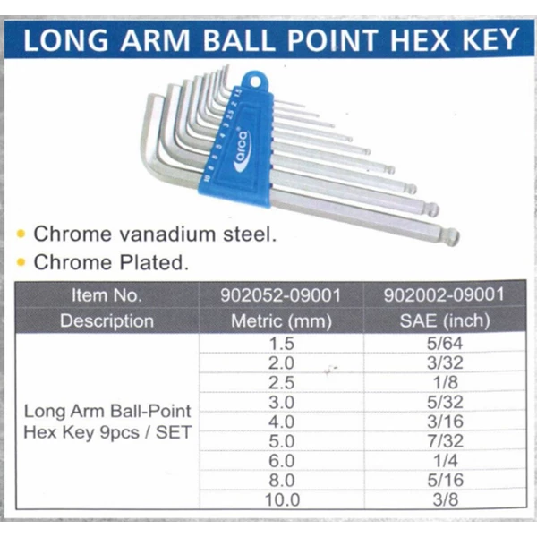 ARCA 9 Pcs Long Arm BallPoint Hex Key Set (L Type)