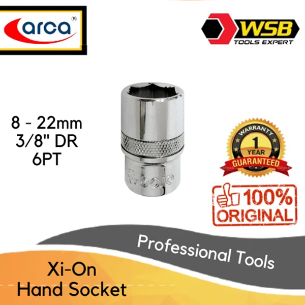 ARCA Xi-On Hand Socket 3/8" DR 8 - 22mm 6PT / Mata Sock Sok Xi-On