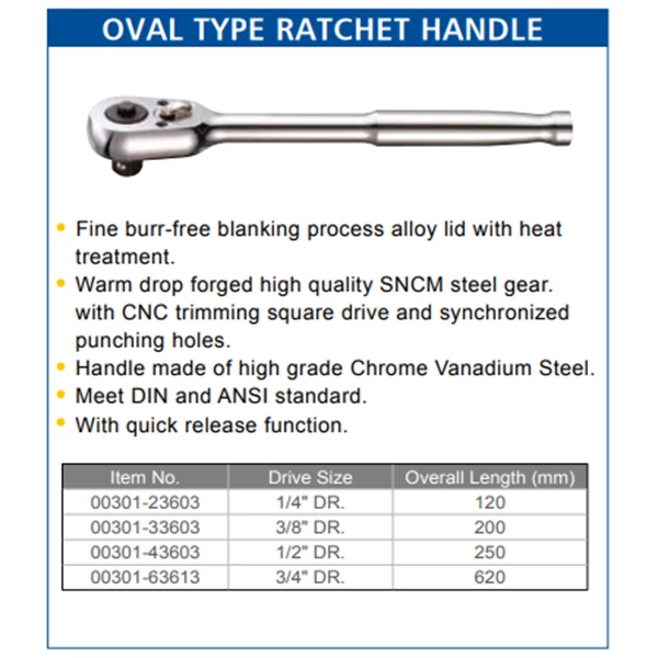 ARCA Oval Ratchet Socket Handle 1/4" 3/8" 1/2" DR