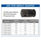 ARCA DIN TYPE Impact Adaptor Socket / Impact Adapter Sock Tipe DIN 63mm 3