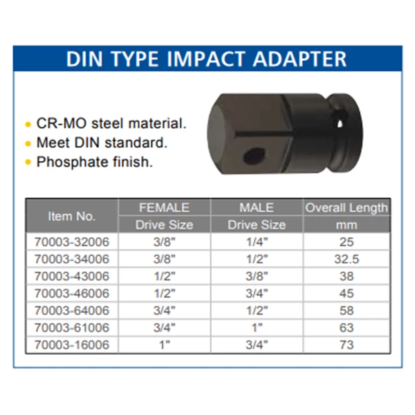 ARCA DIN TYPE Impact Adaptor Socket / Impact Adapter Sock Tipe DIN 63mm