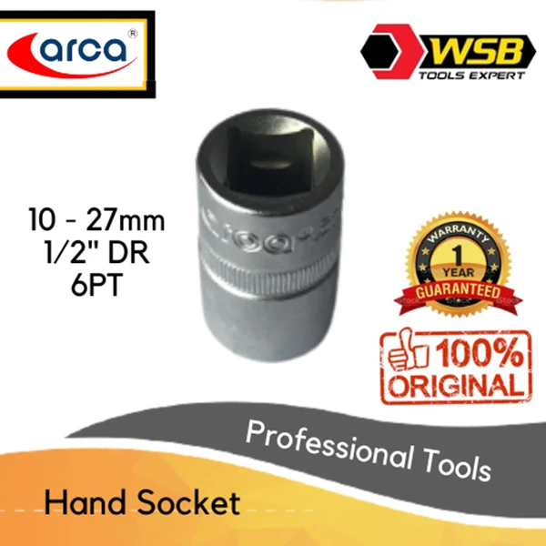 ARCA Hand Socket 1/2" DR 10 - 27mm 6PT CR-V Material / Kunci Sock / Mata Sock